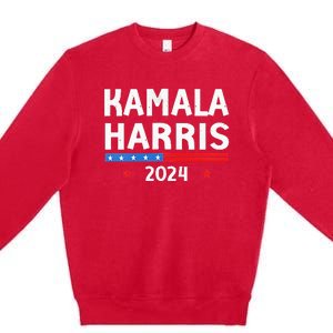 Wo Funny Design Kamala Harris 2024 For President America Flag Vneck Premium Crewneck Sweatshirt