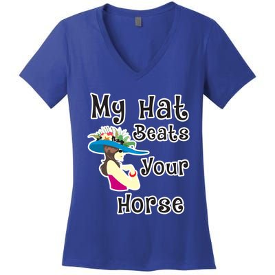 Wo Funny Derby Hat Horse Betting Derby Raceday Party Gift Women's V-Neck T-Shirt