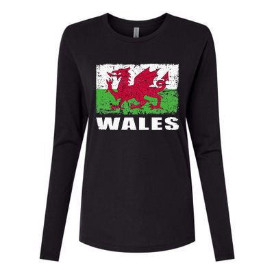 Wales Flag Design Grunge Country Flag Wales Womens Cotton Relaxed Long Sleeve T-Shirt