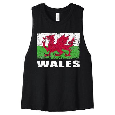 Wales Flag Design Grunge Country Flag Wales Women's Racerback Cropped Tank