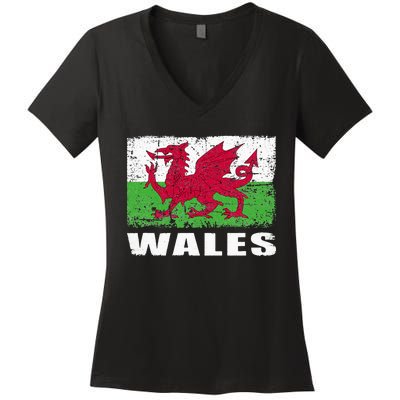 Wales Flag Design Grunge Country Flag Wales Women's V-Neck T-Shirt