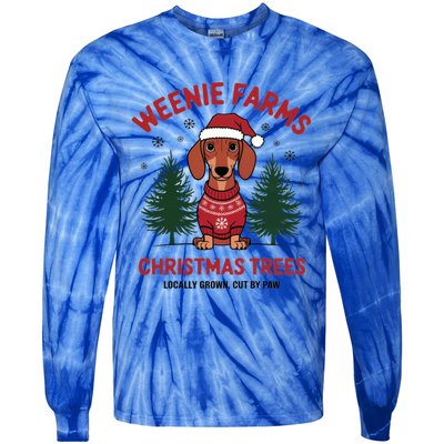 Weenie Farms Dachshund Christmas Trees Wiener Dog Great Gift Tie-Dye Long Sleeve Shirt