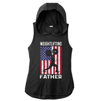 Weightlifting Father Dad Usa Flag 4th Of July Gift Ladies PosiCharge Tri-Blend Wicking Draft Hoodie Tank