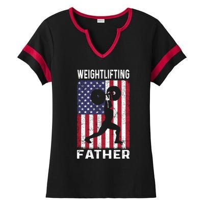 Weightlifting Father Dad Usa Flag 4th Of July Gift Ladies Halftime Notch Neck Tee