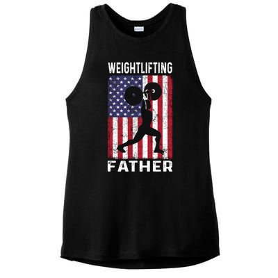 Weightlifting Father Dad Usa Flag 4th Of July Gift Ladies PosiCharge Tri-Blend Wicking Tank