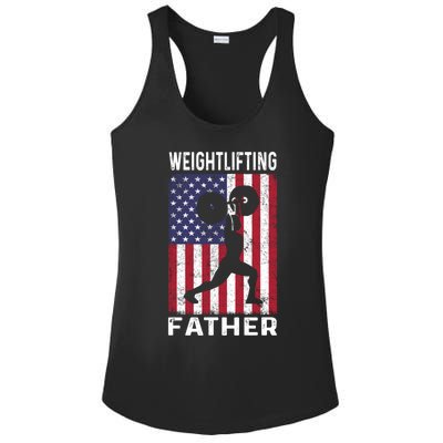 Weightlifting Father Dad Usa Flag 4th Of July Gift Ladies PosiCharge Competitor Racerback Tank