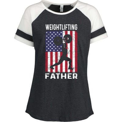 Weightlifting Father Dad Usa Flag 4th Of July Gift Enza Ladies Jersey Colorblock Tee