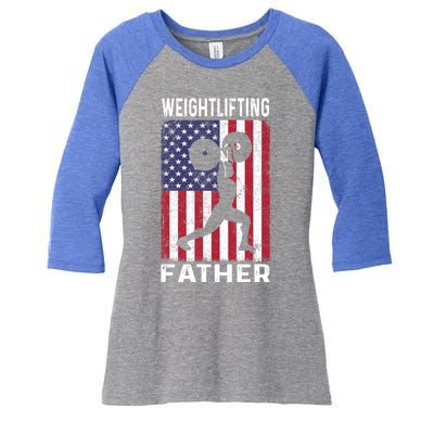 Weightlifting Father Dad Usa Flag 4th Of July Gift Women's Tri-Blend 3/4-Sleeve Raglan Shirt