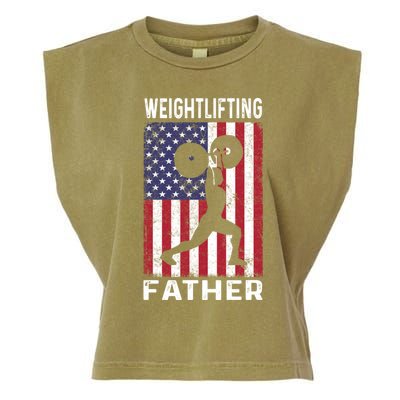 Weightlifting Father Dad Usa Flag 4th Of July Gift Garment-Dyed Women's Muscle Tee