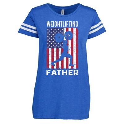 Weightlifting Father Dad Usa Flag 4th Of July Gift Enza Ladies Jersey Football T-Shirt