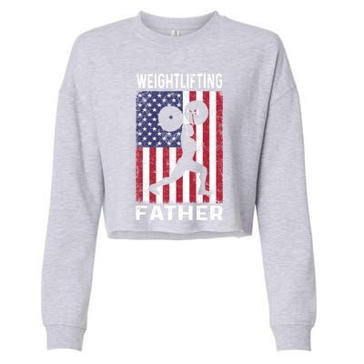 Weightlifting Father Dad Usa Flag 4th Of July Gift Cropped Pullover Crew