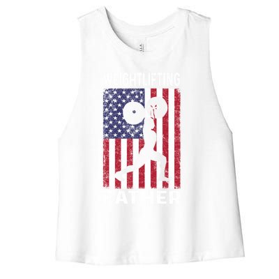 Weightlifting Father Dad Usa Flag 4th Of July Gift Women's Racerback Cropped Tank