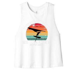 Wing Foiling Dad Like A Regular Dad But Cooler Women's Racerback Cropped Tank