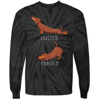 Womens Funny Dachshund Weiner Dog Yoga Inhale Exhale Wiener Sausage Tie-Dye Long Sleeve Shirt