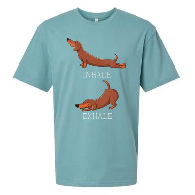 Womens Funny Dachshund Weiner Dog Yoga Inhale Exhale Wiener Sausage Sueded Cloud Jersey T-Shirt