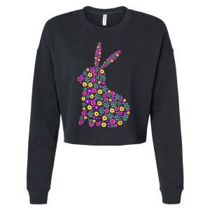 Women's Floral Easter Bunny Spring Flowers Rabbit Gift Cropped Pullover Crew