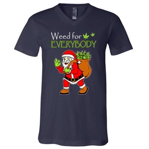 Weeds For Everybody Funny Cannabis Marijuana Christmas Xmas Santa Claus V-Neck T-Shirt