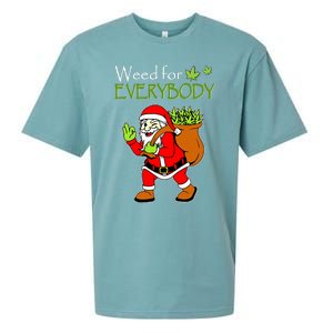 Weeds For Everybody Funny Cannabis Marijuana Christmas Xmas Santa Claus Sueded Cloud Jersey T-Shirt