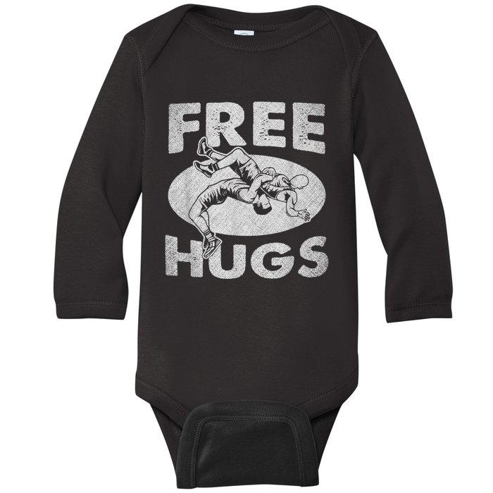 Wrestling Funny Free Hugs Wrestling Baby Long Sleeve Bodysuit