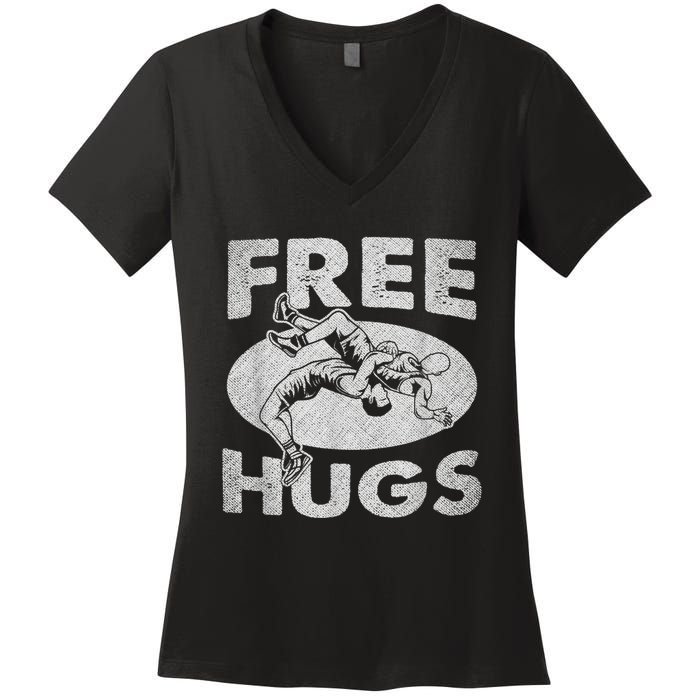 Wrestling Funny Free Hugs Wrestling Women's V-Neck T-Shirt