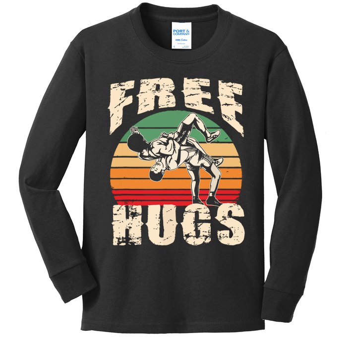 Wrestling Funny Free Hugs Wrestling 3744 Kids Long Sleeve Shirt