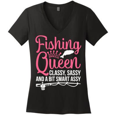 Wo Fishing for Girl Fish Bass Fishing Women's V-Neck T-Shirt