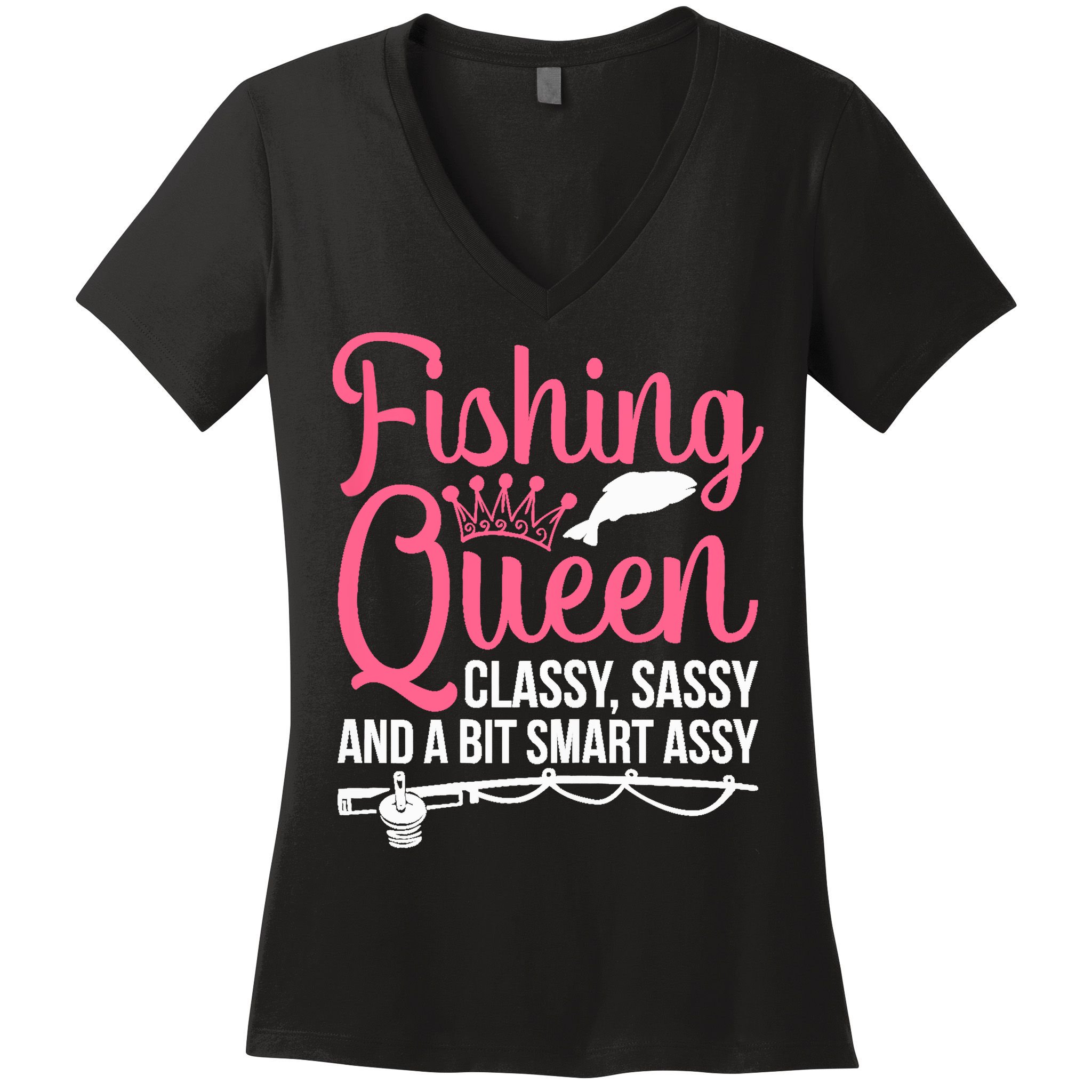Wo Fishing for Girl Fish Bass Fishing Women's V-Neck T-Shirt