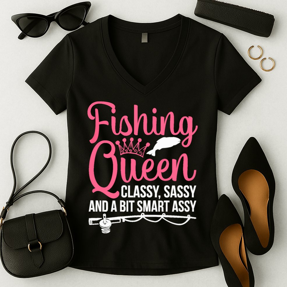 Wo Fishing for Girl Fish Bass Fishing Women's V-Neck T-Shirt