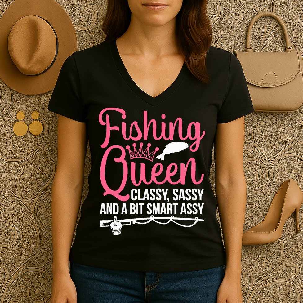 Wo Fishing for Girl Fish Bass Fishing Women's V-Neck T-Shirt
