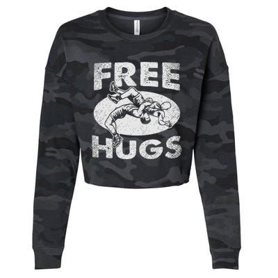 Wrestling Funny Free Hugs Wrestling Cropped Pullover Crew