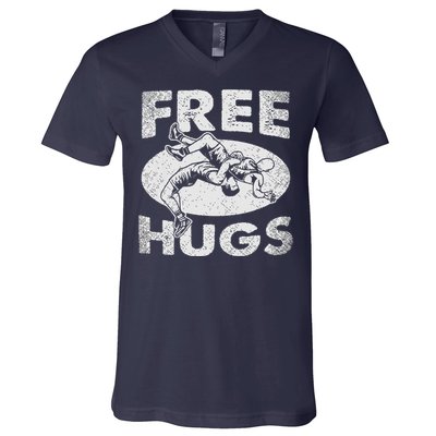 Wrestling Funny Free Hugs Wrestling V-Neck T-Shirt