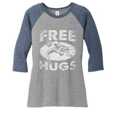 Wrestling Funny Free Hugs Wrestling Women's Tri-Blend 3/4-Sleeve Raglan Shirt