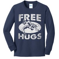 Wrestling Funny Free Hugs Wrestling Kids Long Sleeve Shirt