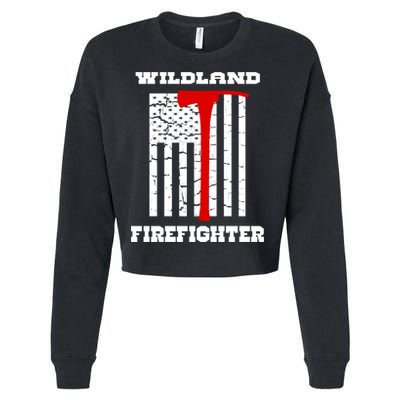 Wildland Firefighter Flag With Pulaski Hooded Gift Cropped Pullover Crew