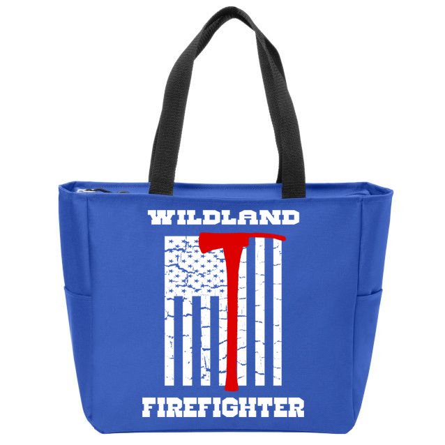 Wildland Firefighter Flag With Pulaski Hooded Gift Zip Tote Bag