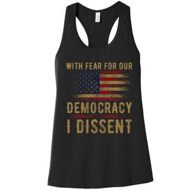 With Fear For Our Democracy I Dissent Us Flag Women's Racerback Tank