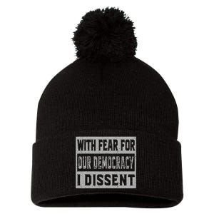 With Fear For Our Democracy Bold Statement Pom Pom 12in Knit Beanie