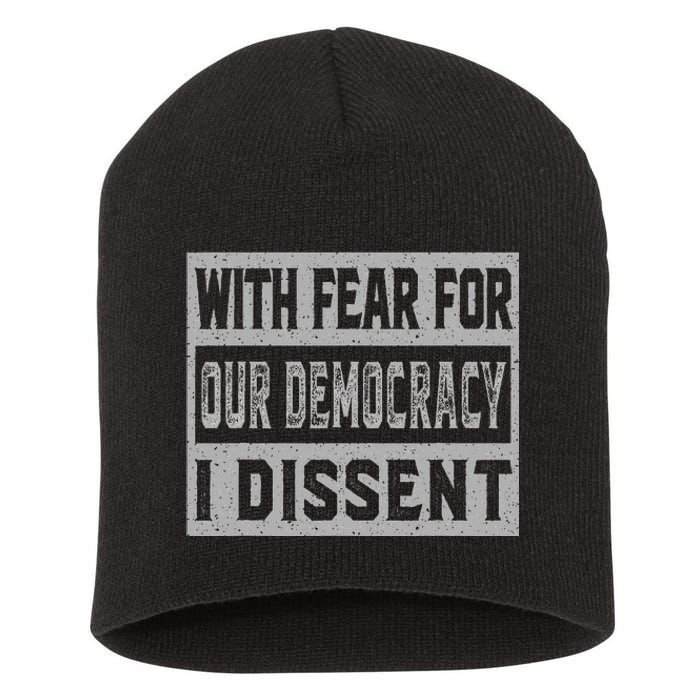 With Fear For Our Democracy Bold Statement Short Acrylic Beanie