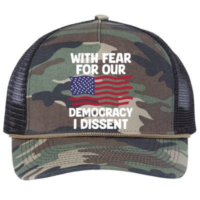 With Fear For Our Democracy I Dissent Retro Rope Trucker Hat Cap