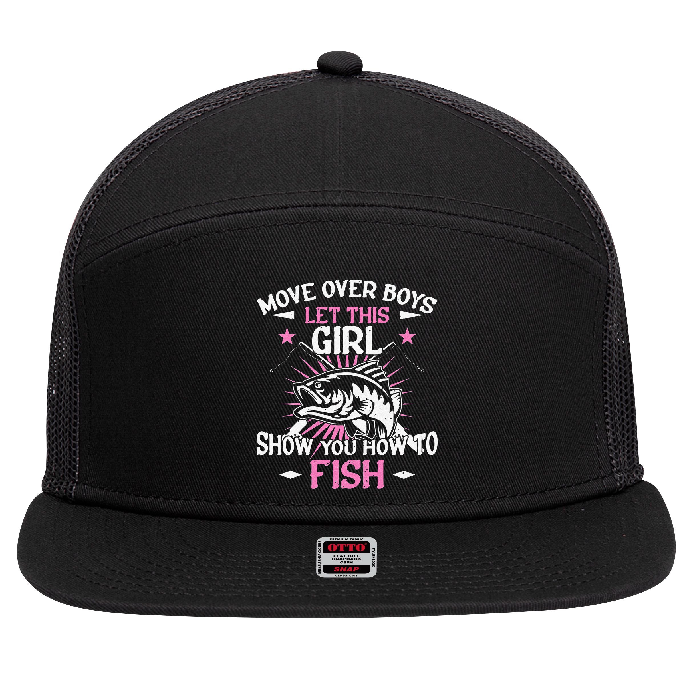 Womens Funny Fishing Let This Show You How To Fish 7 Panel Mesh Trucker Snapback Hat
