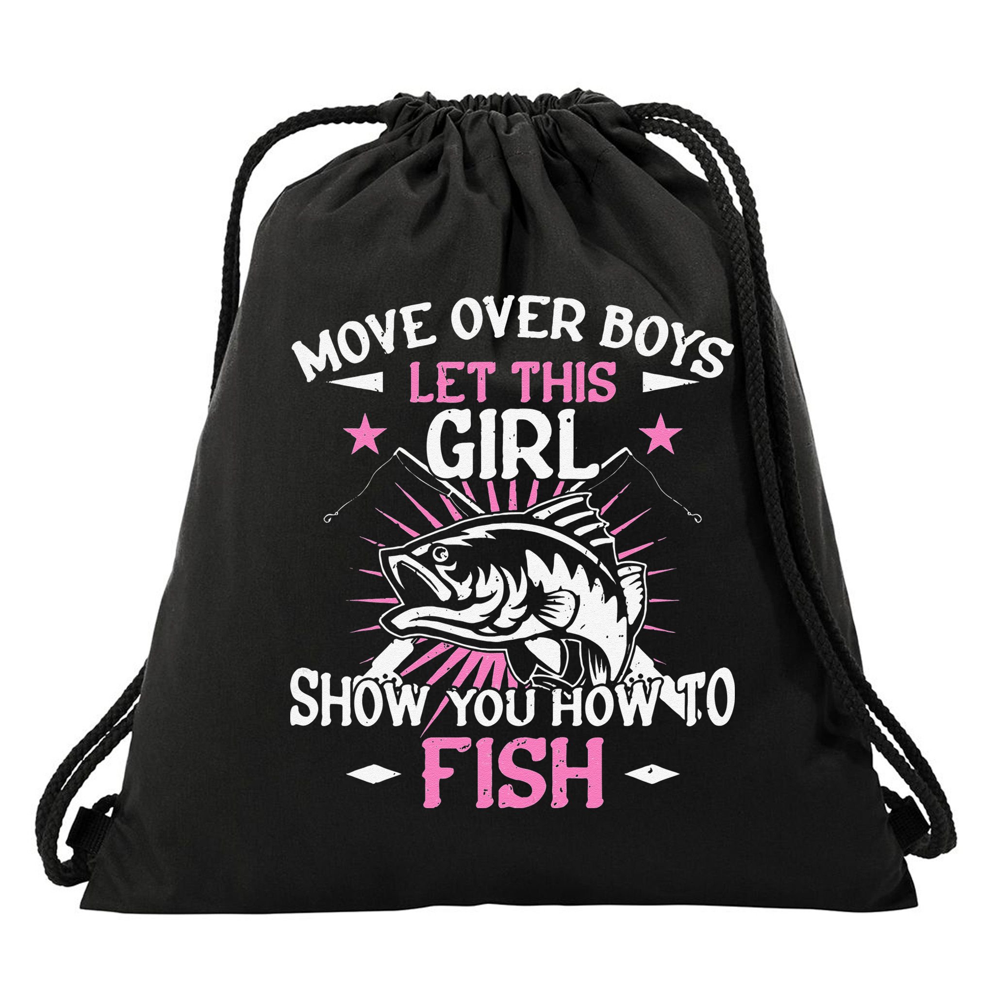 Womens Funny Fishing Let This Show You How To Fish Drawstring Bag