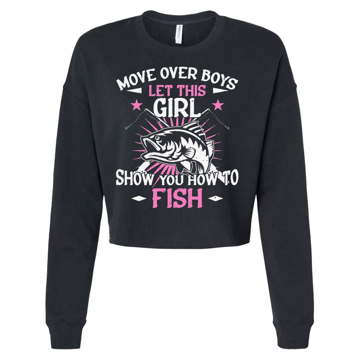 Womens Funny Fishing Let This Show You How To Fish Cropped Pullover Crew