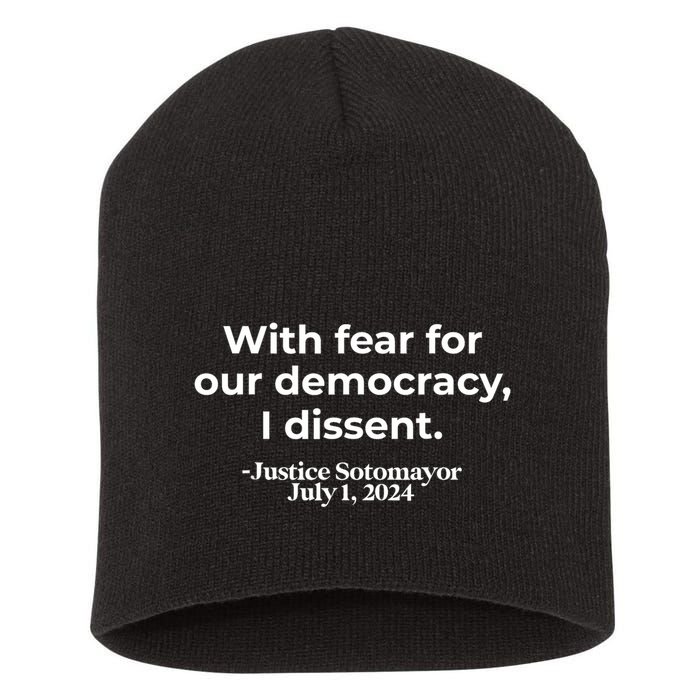 With Fear For Our Democracy I Dissent Short Acrylic Beanie