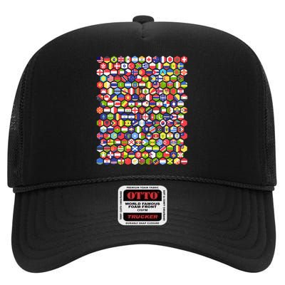 World Flags Flags Of The World Nations Flags High Crown Mesh Back Trucker Hat