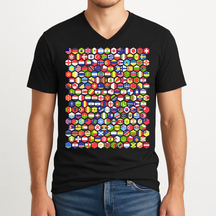 World Flags Flags Of The World Nations Flags V-Neck T-Shirt