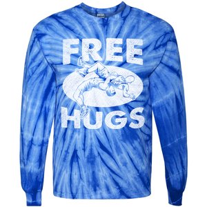 Wrestling Funny Free Hugs Wrestling Gift Tie-Dye Long Sleeve Shirt