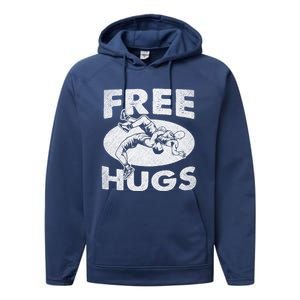 Wrestling Funny Free Hugs Wrestling Gift Performance Fleece Hoodie