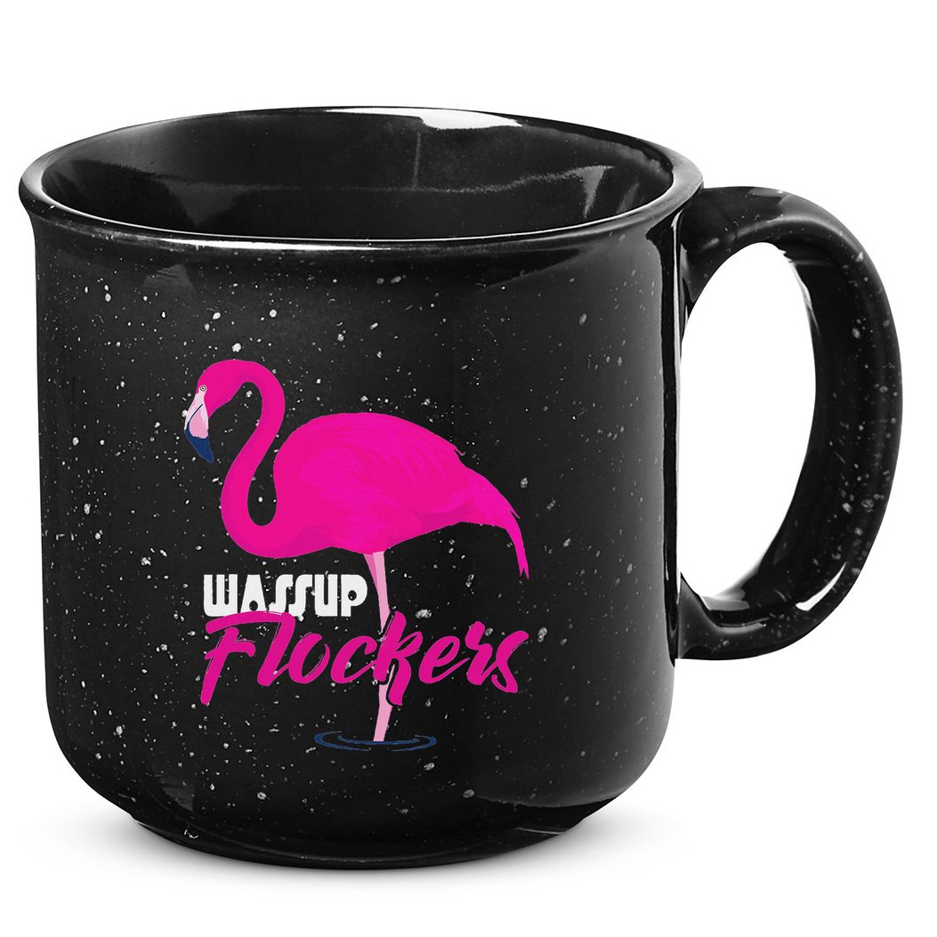 Wassup Flockers Funny Flamingo 15oz Campfire Ceramic Mug