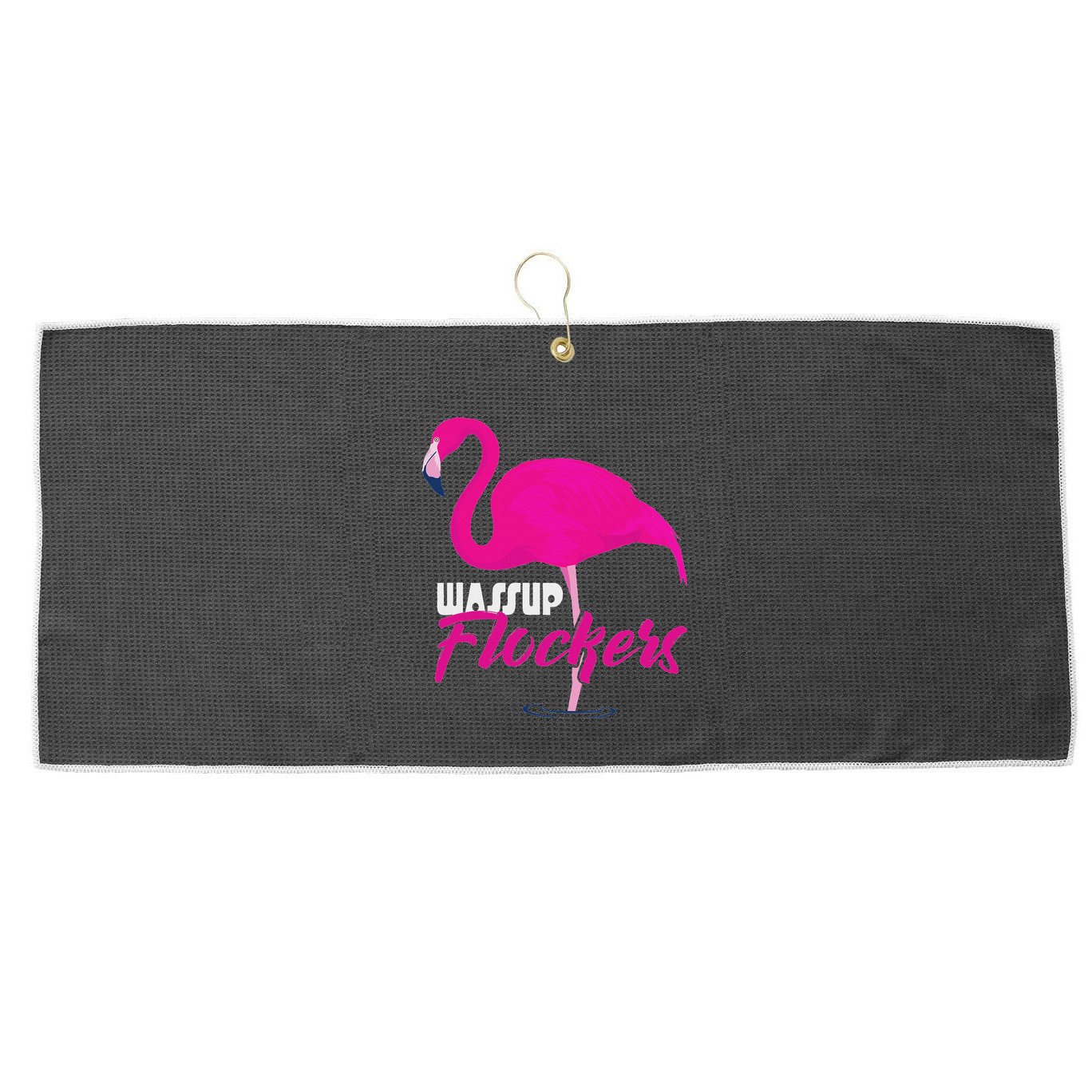 Wassup Flockers Funny Flamingo Large Microfiber Waffle Golf Towel