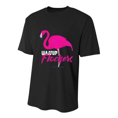 Wassup Flockers Funny Flamingo Youth Performance Sprint T-Shirt